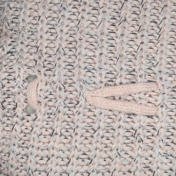 On Blue Boho Faux Fur Pink Cardigan Sweater Pastel Cable Knit Open Front Sz M - Picture 7 of 9